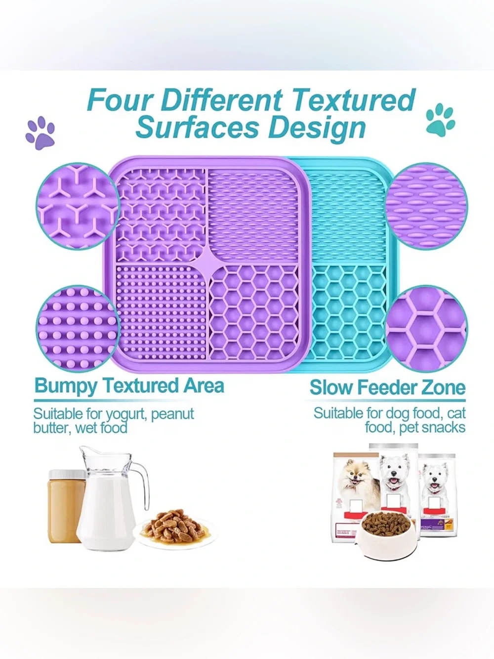Lukito Silicone Pet Slow Feeder Licking Mat - Purple & Teal Cats Dogs